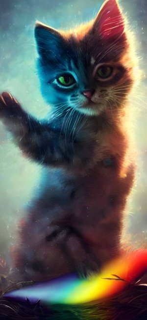 kitten and rainbow, bokeh, cinematic photography.jpg
